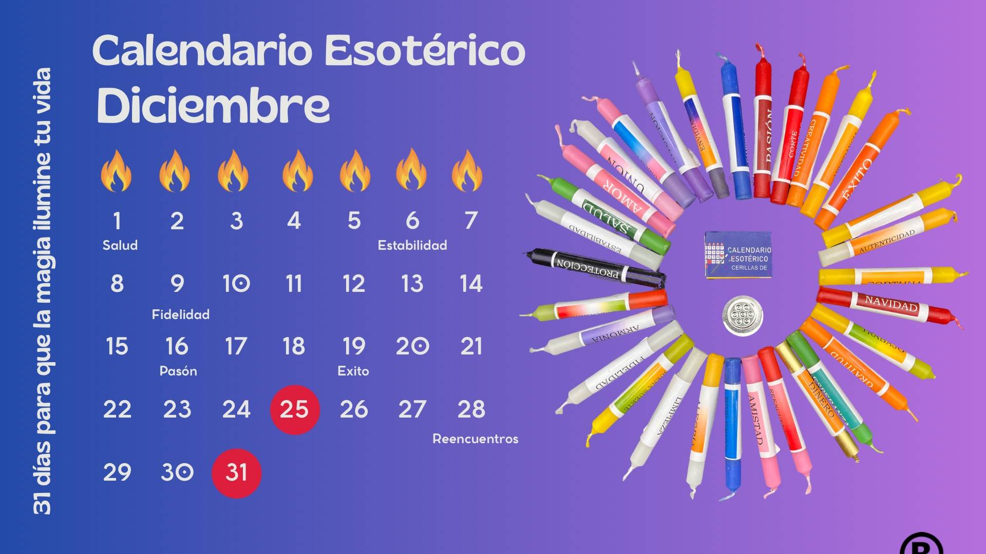 Calendario Esotérico de Diciembre - Velas Sort
